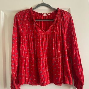 Gap red floral rayon boho blouse large